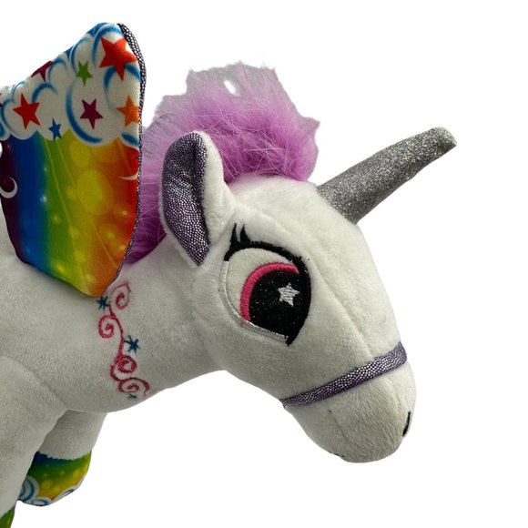 White Unicorn with Rainbow Metallic Wings Soft Stuffed Plush Animal Toy - Picture 5 of 7